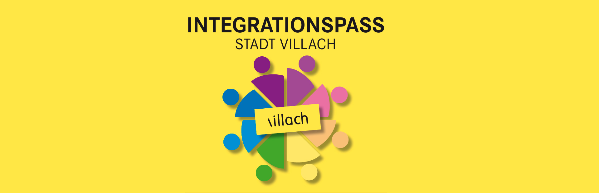 Das Logo des Integrationspass der Stadt Villach auf gelben Hintergrund