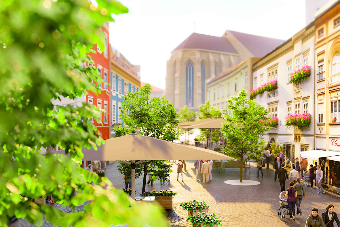 Ab 3. März werden weitere sechs Schwammstadtbäume auf dem Hauptplatz gepflanzt.