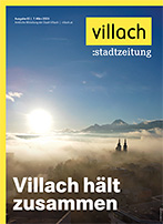 Cover Stadtzeitung Nr. 02/2025 mit Titelstory "Villach hält zusammen"