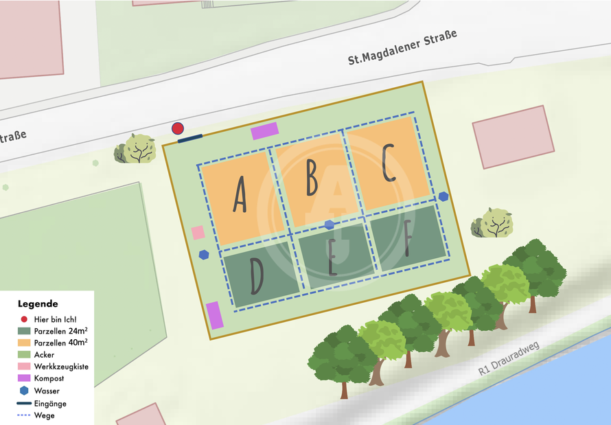 Plandarstellung Ackerhelden Gemüsegarten St. Magdalener Straße (c) Ackerhelden